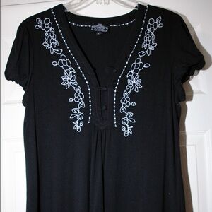 Angie Black Tunic with White Floral Embroidery
